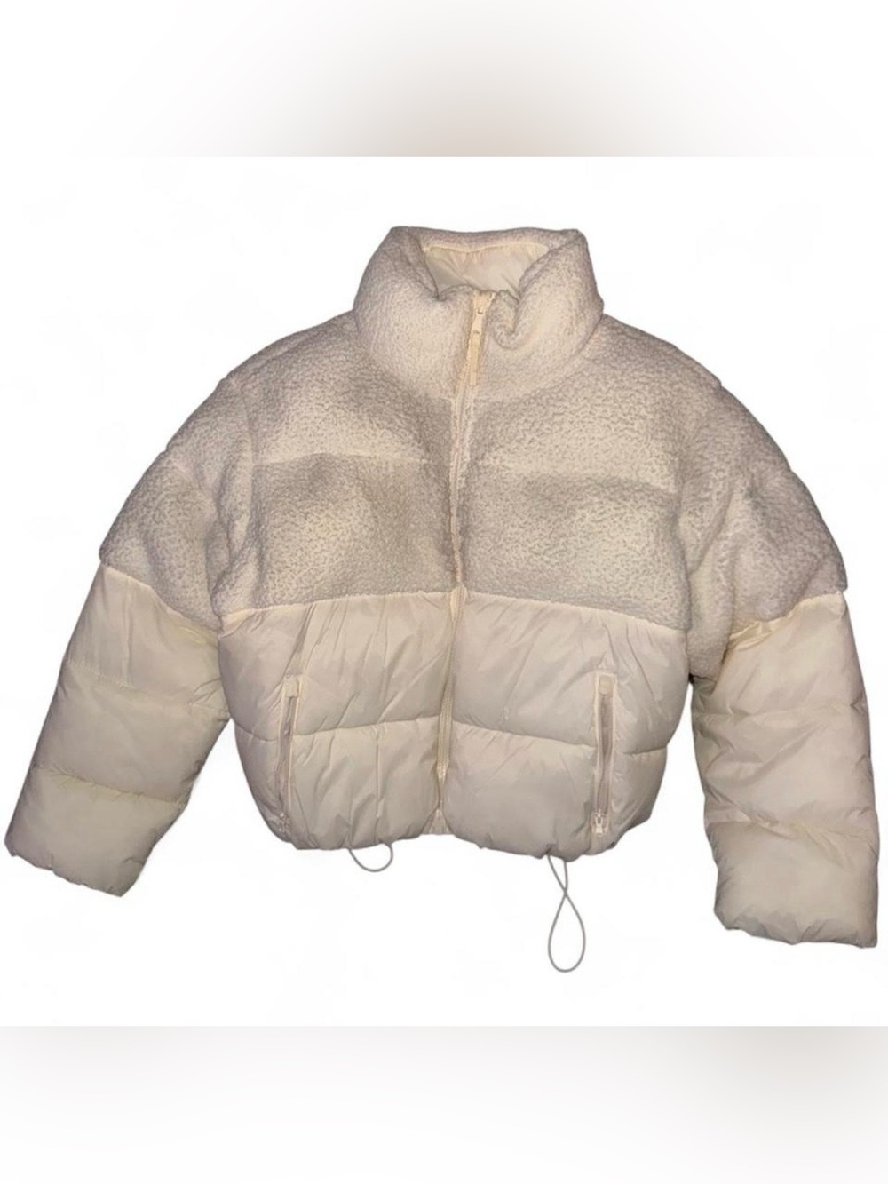 Womens Old Navy Cream Sherpa Fur Puffer Jacket Sz L